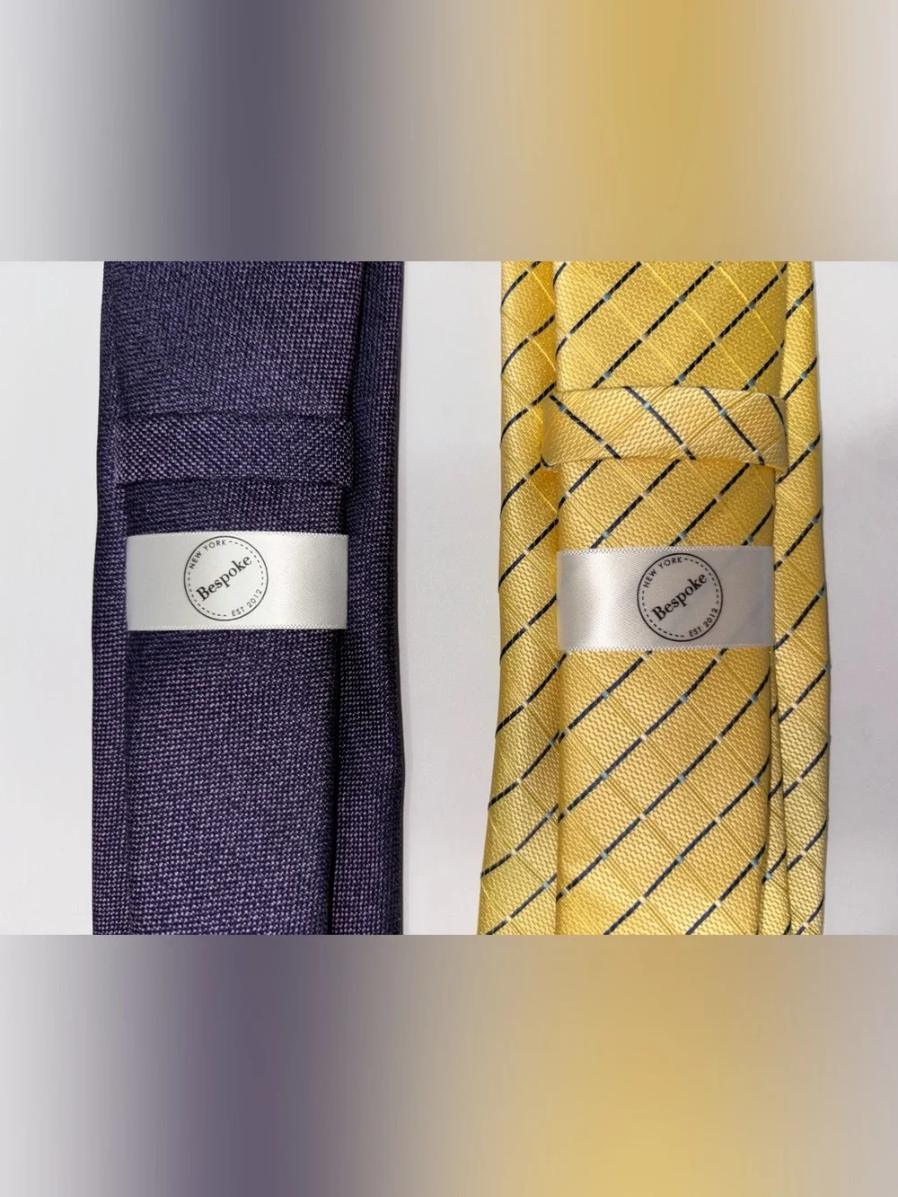 Bespoke New York Regular Tie 2 Piece Lot Purple Yellow Polyester 3” Width NWT
